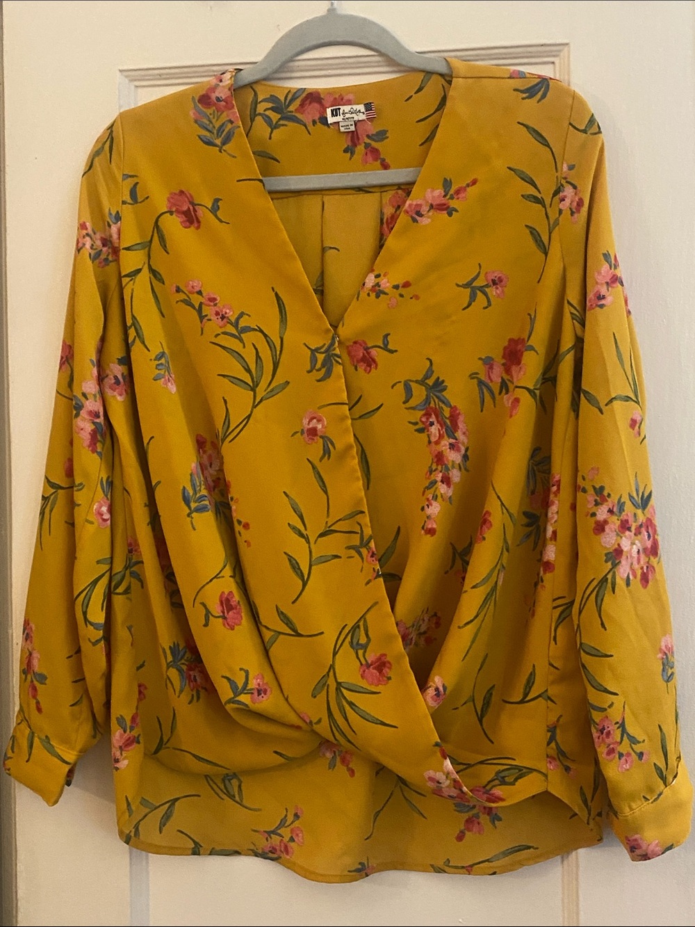 Kut from the Kloth Mustard Yellow Floral Wrap Blouse